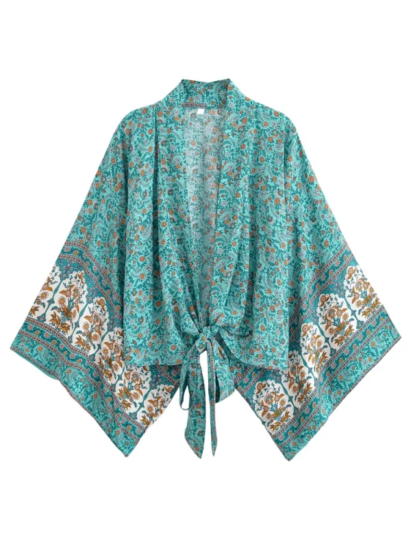 kimono vintage court émeraude bohème