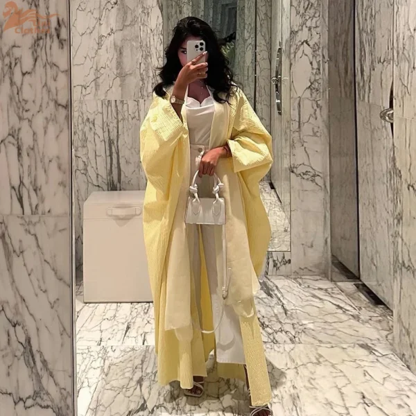 kimono abaya jaune taille unique