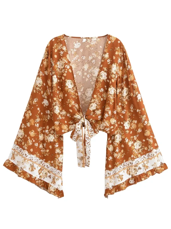 kimono vintage court flamme bohème