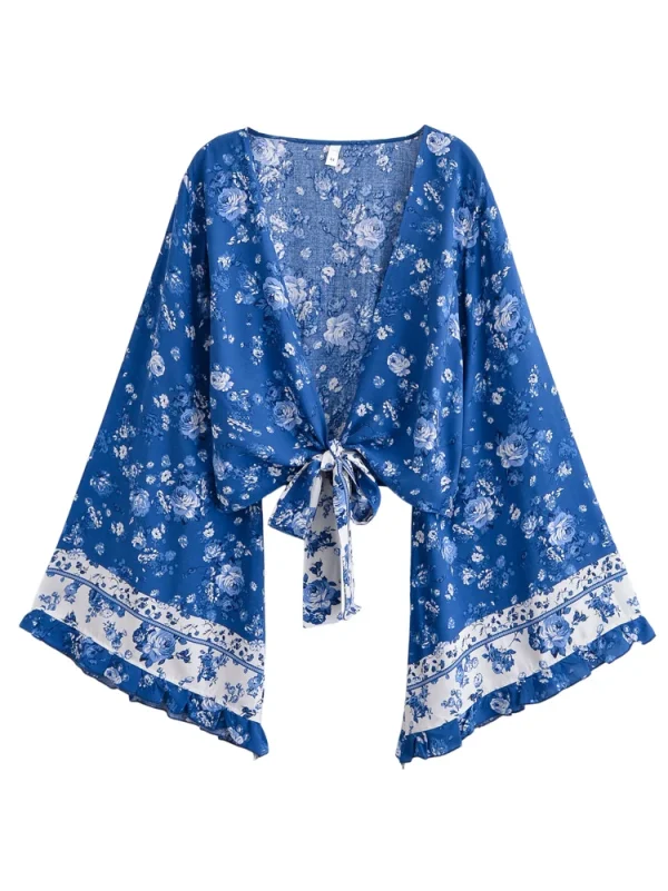 kimono vintage court vague bleue