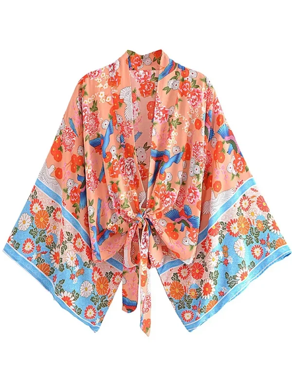 kimono vintage court rose des brumes
