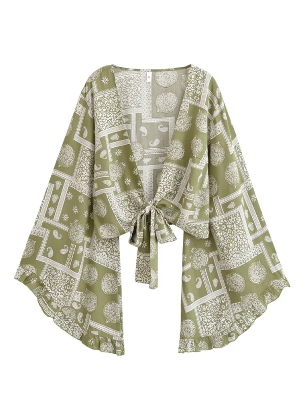kimono vintage court vert serein