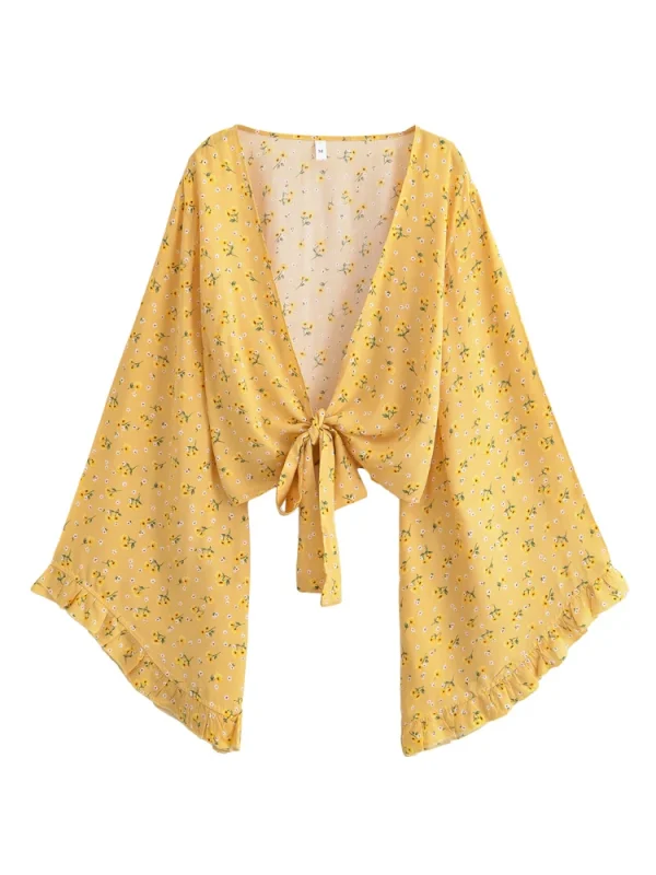 kimono vintage court soleil doré