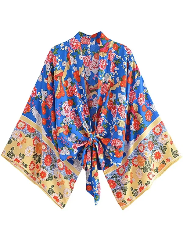 kimono vintage court fleur de la passion