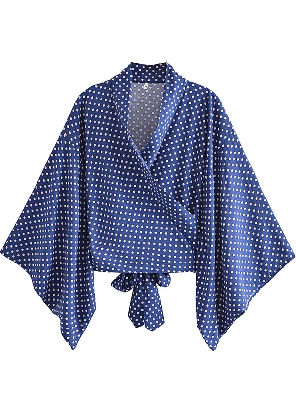 kimono vintage court bleu poudré