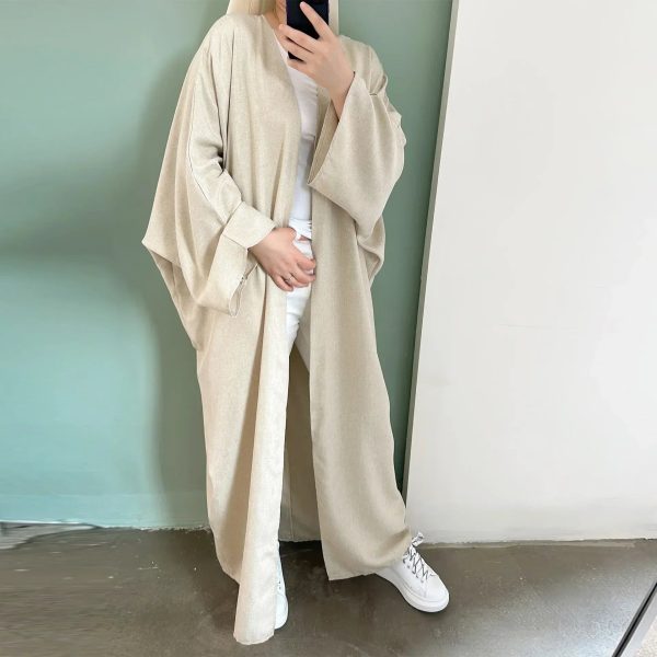 abaya kimono beige décontractée en lin