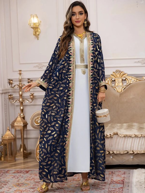 ensemble kimono abaya bleu et or