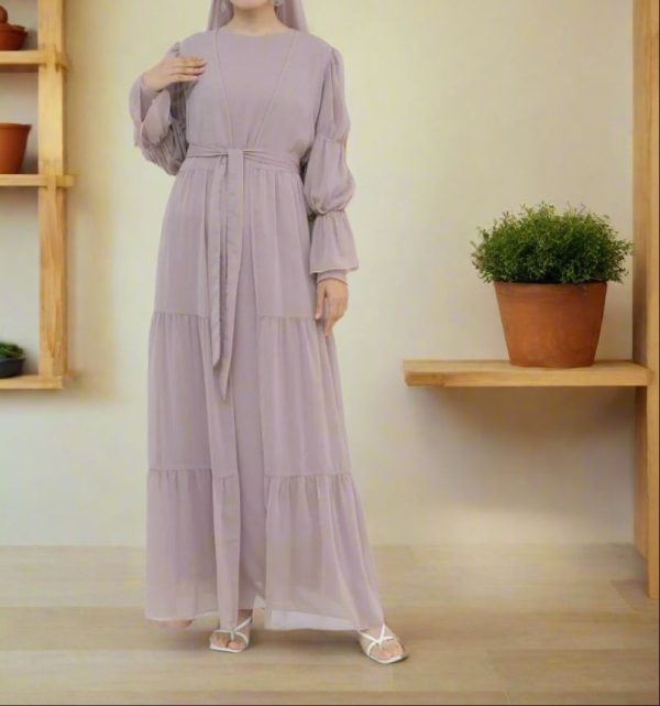 ensemble kimono abaya fluide rose