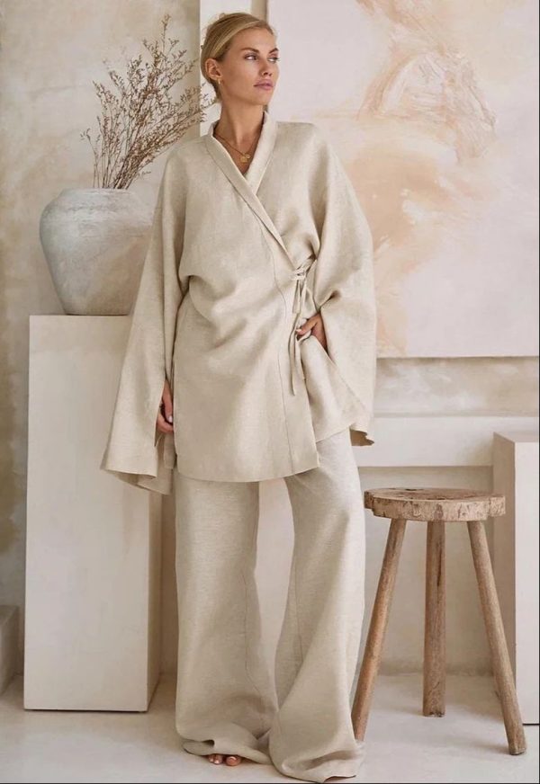 ensemble kimono beige décontracté