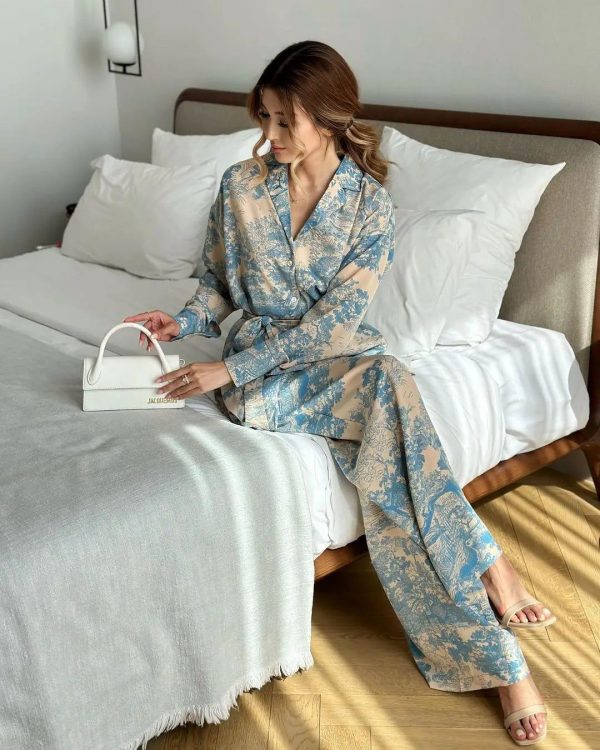 ensemble kimono imprimé bleu