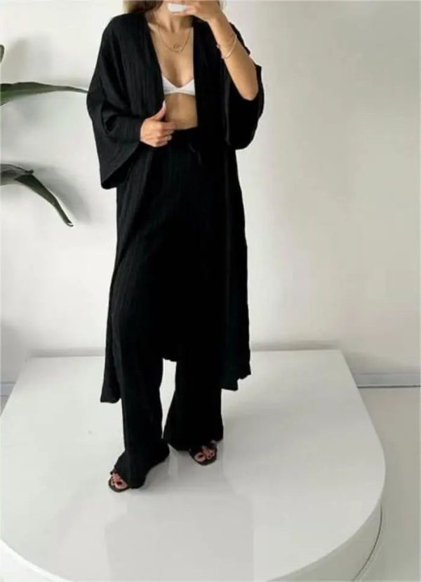 ensemble kimono long plissé noir