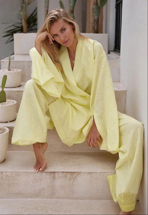 ensemble kimono surdimensionné jaune