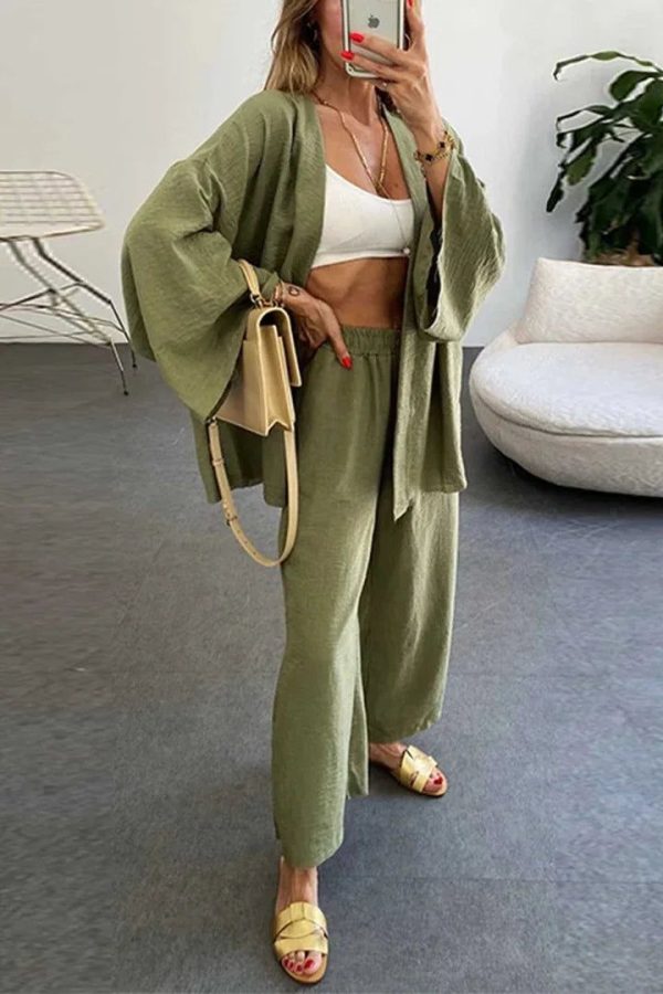 ensemble kimono vert taille haute