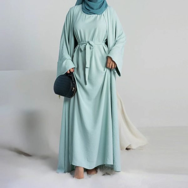 kimono abaya 2 pièces bleu vert