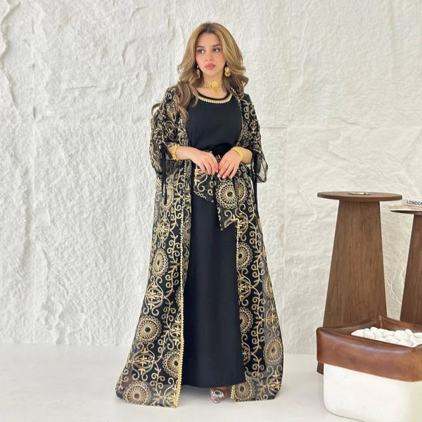 kimono abaya 2 pièces noir de luxe