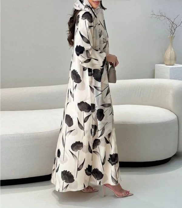 kimono abaya à fleurs noires