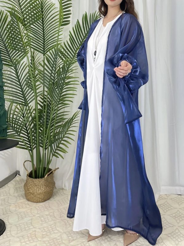 kimono abaya bleu transparent