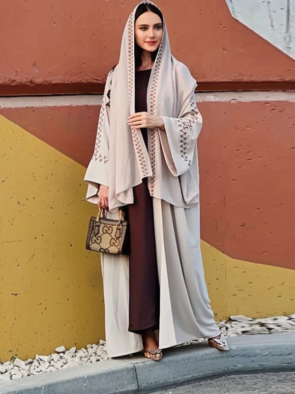 kimono abaya brodé beige