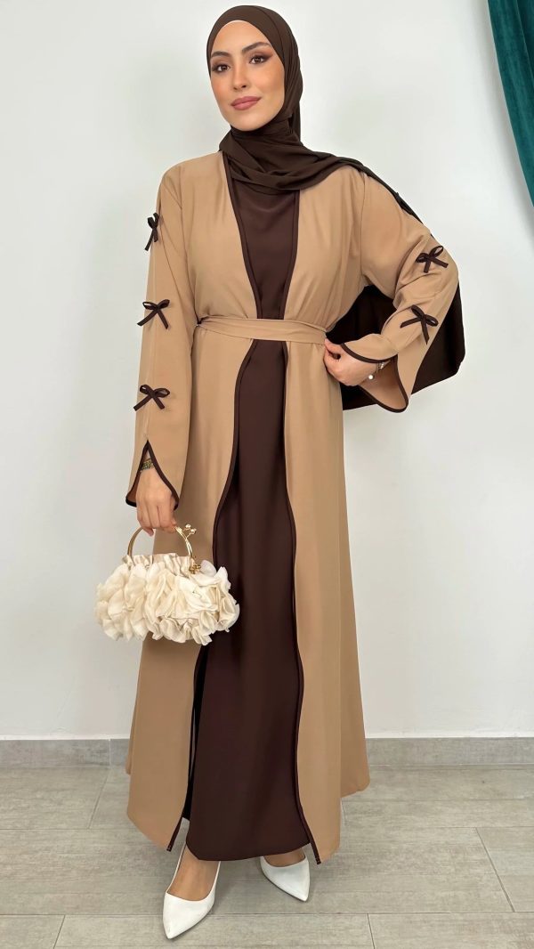 kimono abaya kaki à noeuds