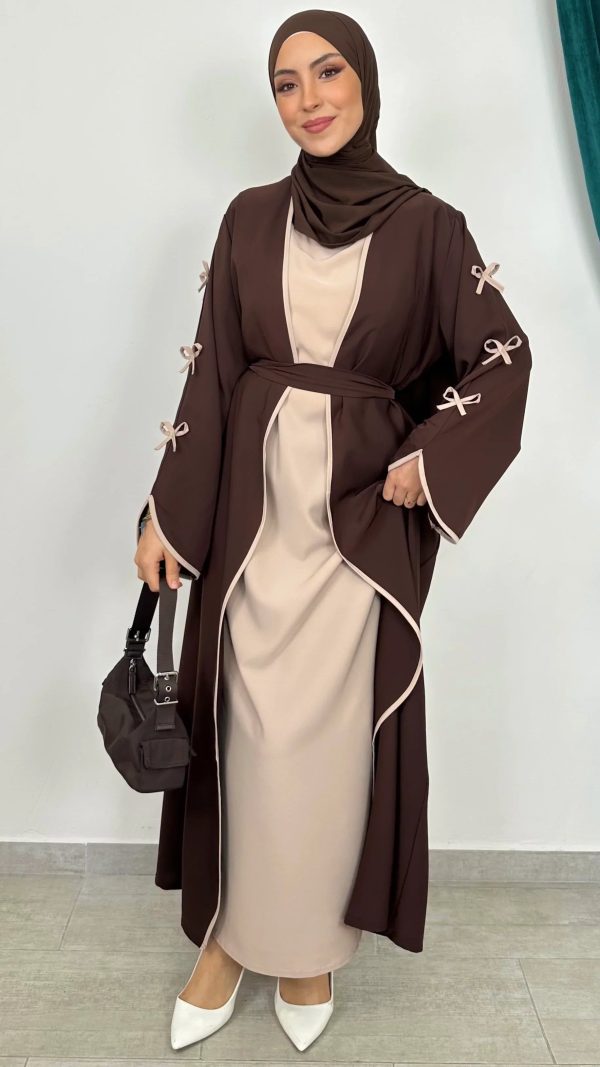 kimono abaya marron à noeuds