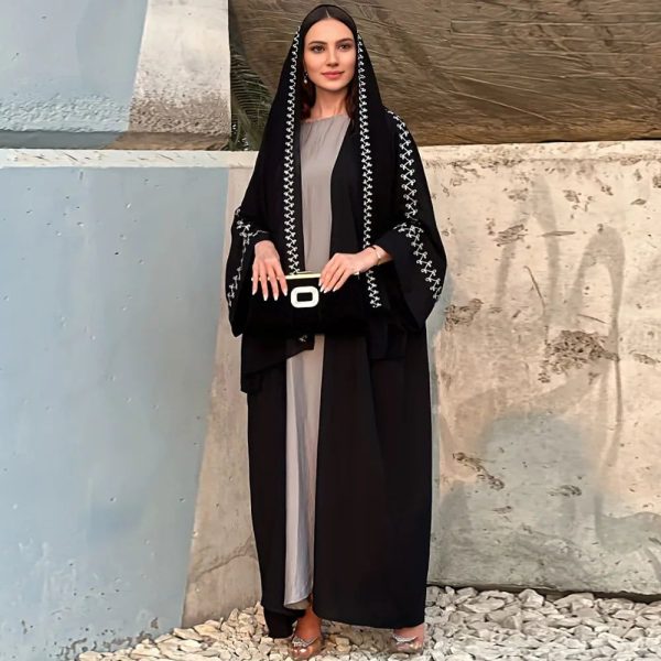 kimono abaya noir à broderie