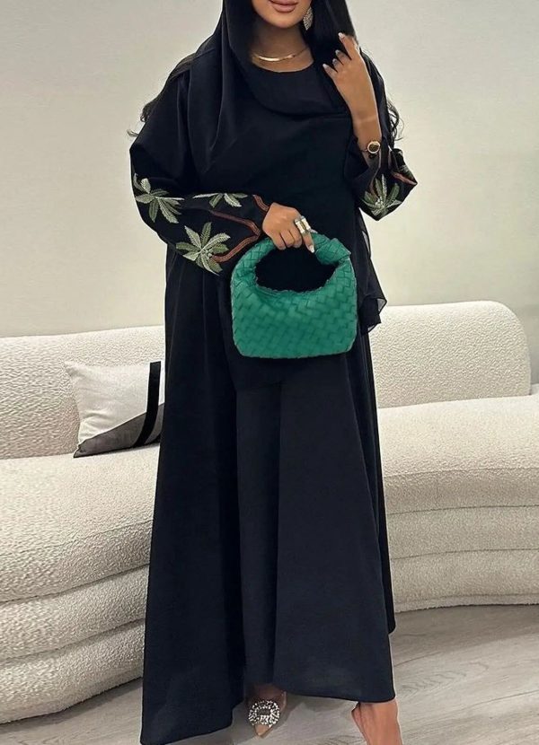 kimono abaya noir brodé