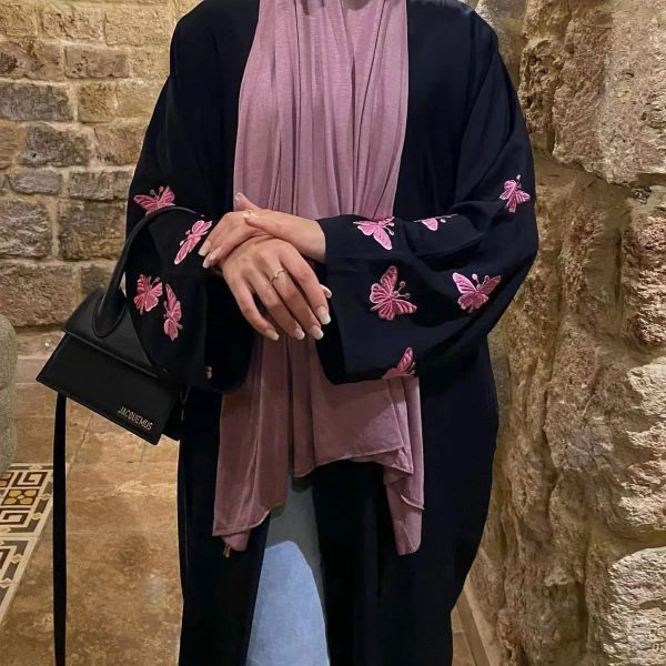 kimono abaya noir et rose