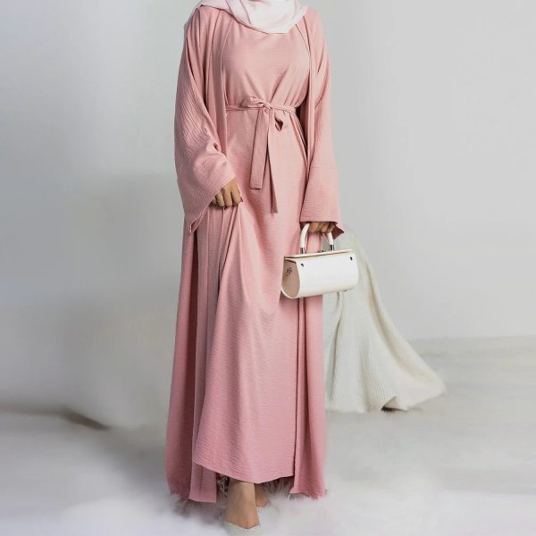 kimono abaya rose avec robe
