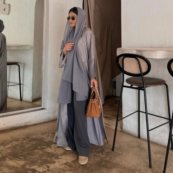 kimono abaya soyeux gris