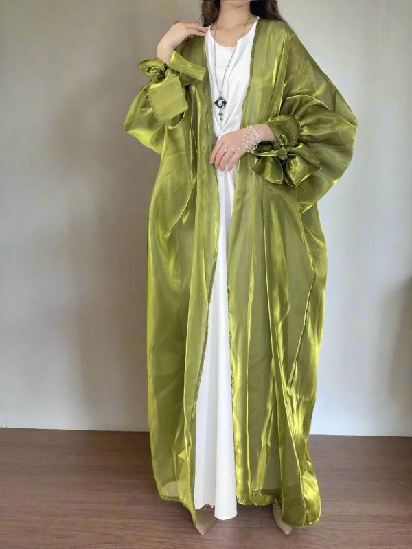 kimono abaya vert effet transparent