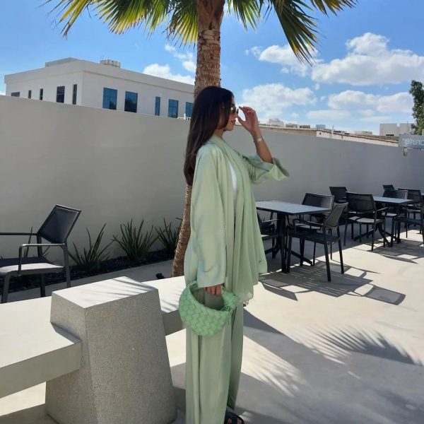 kimono abaya vert satiné