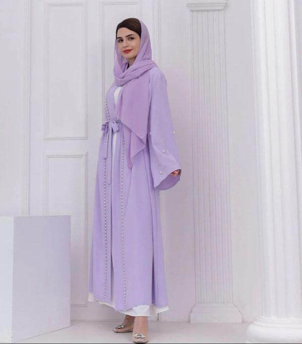 kimono abaya violet à perles