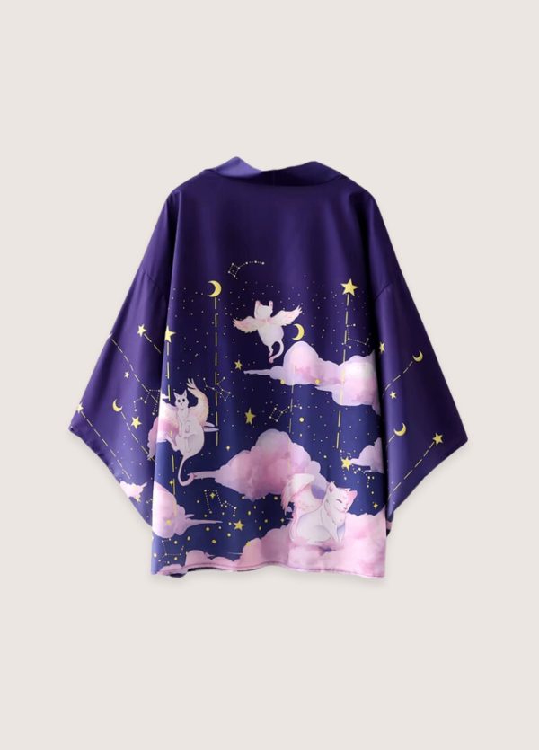 kimono japonais félin céleste