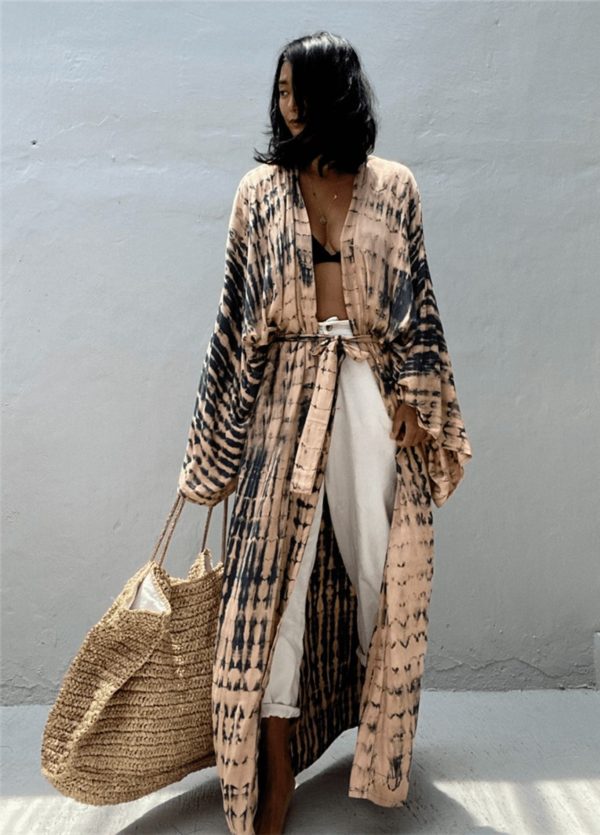 vêtement tendance kimono long beige rosé