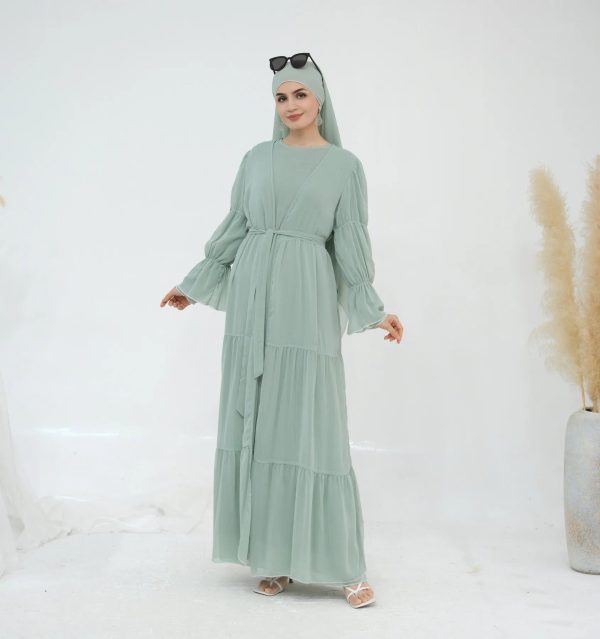 set kimono abaya vert d'eau
