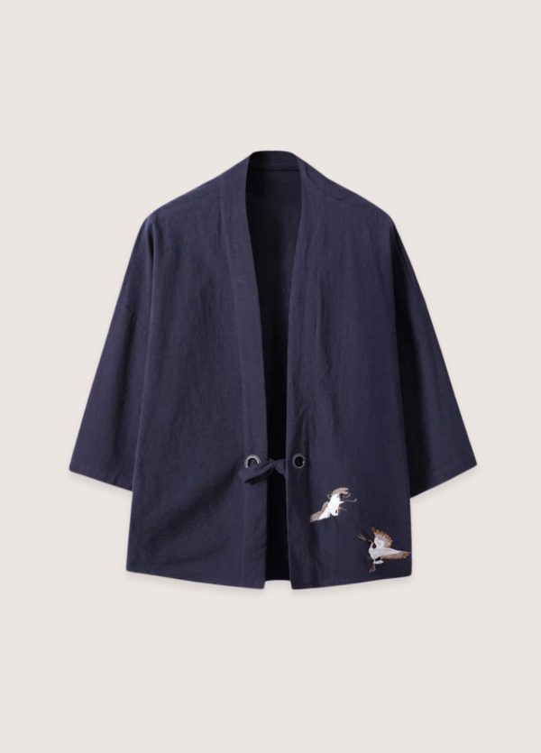 veste kimono bleu marine en lin
