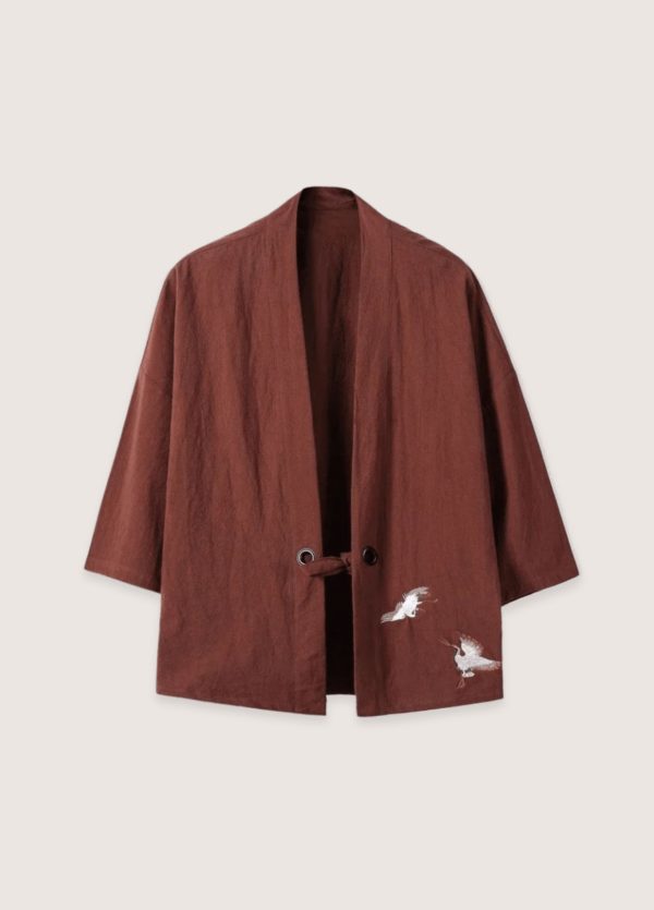 veste kimono café en lin
