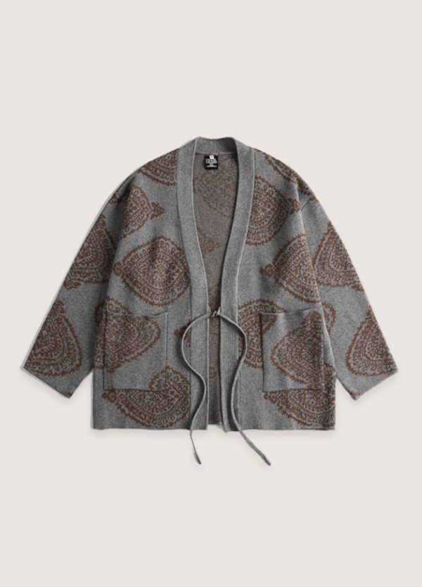 veste kimono grise motifs paisley