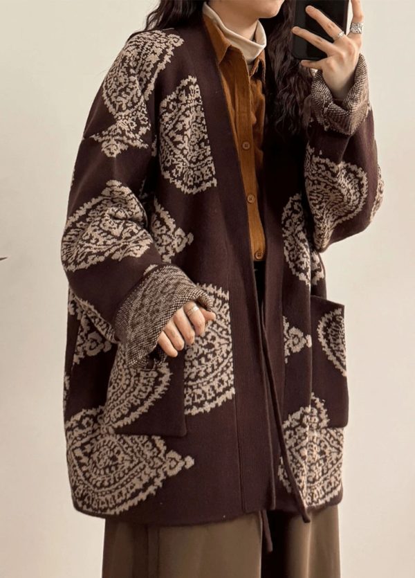 veste kimono marron motifs paisley