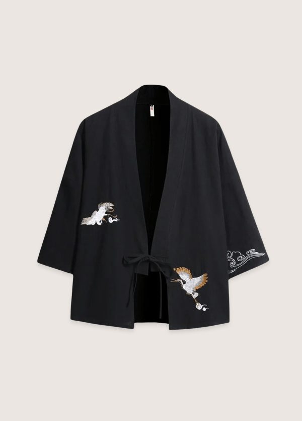 veste kimono noir en lin | les deux grues