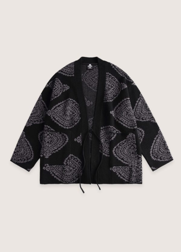 veste kimono noir motifs paisley