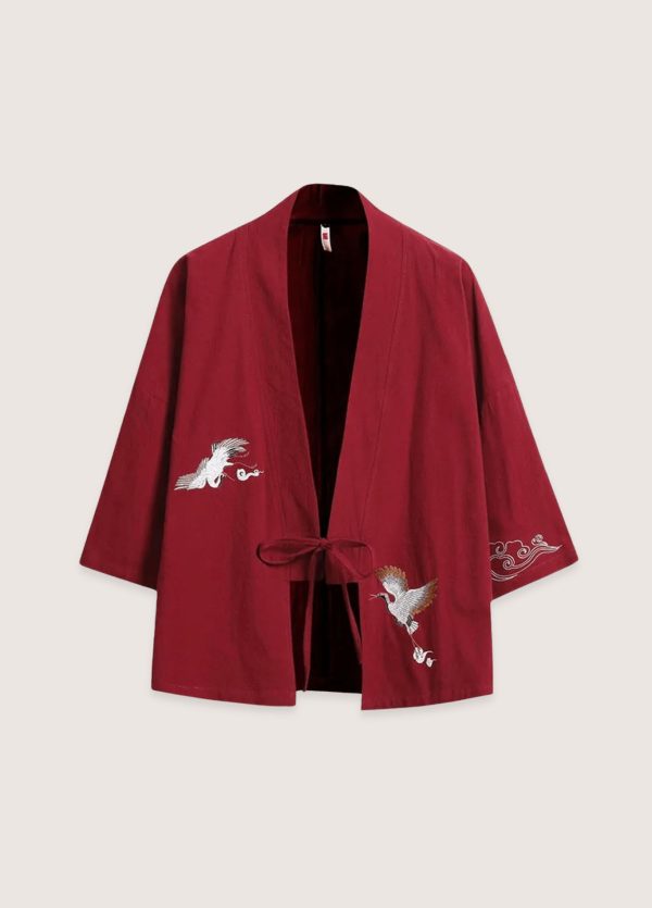 veste kimono rouge en lin | les deux grues